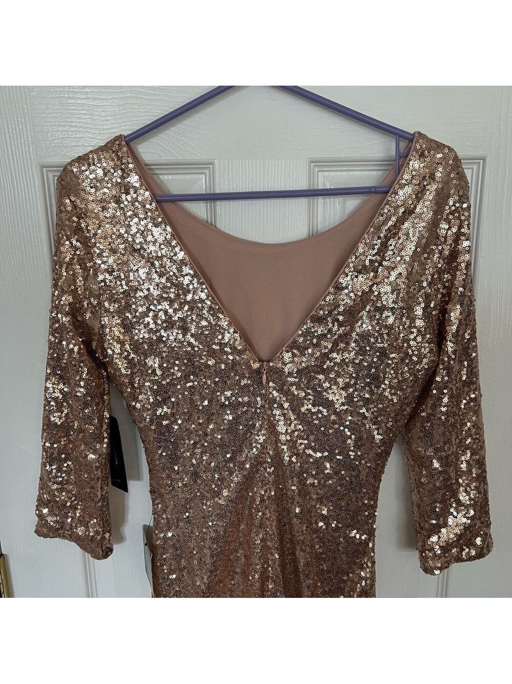 NWT Lulu's Delightful Ways Champagne Gold Sequin Dress Mini Prom Homecoming Club - Picture 4 of 15